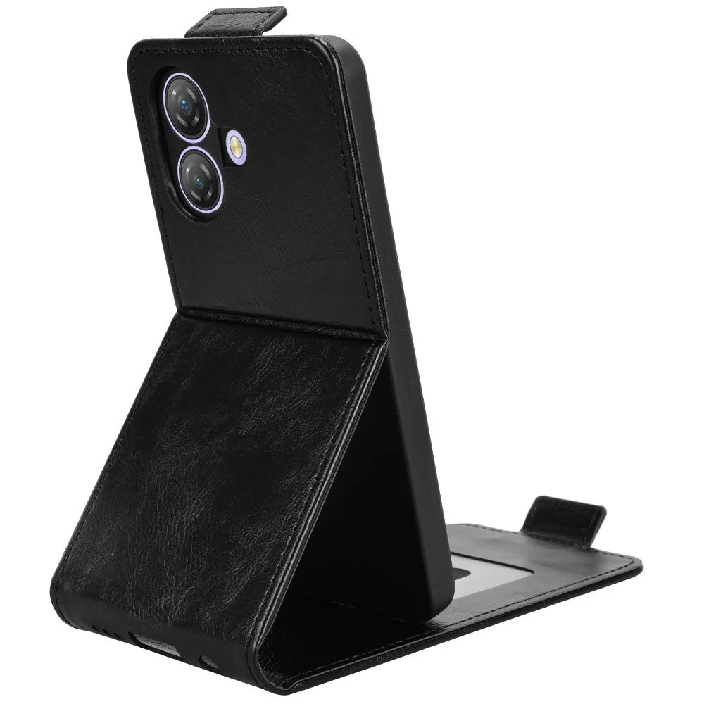 For Ulefone Note 21 Stand Case Magnetic Clasp Vertical Flip Leather Phone Cover with Card Holder - Black - 3