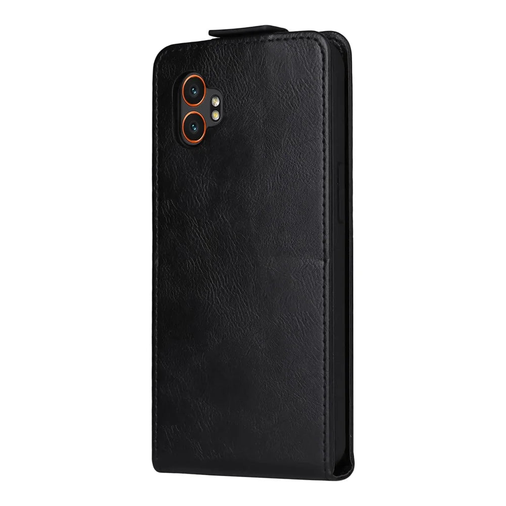 For Samsung Galaxy XCover7 Pro Stand Case Magnetic Clasp Vertical Flip Leather Phone Cover with Card Holder - Black - 7