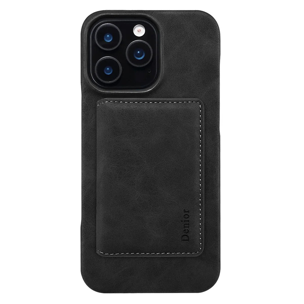 DENIOR D27 For iPhone 16 Pro Max Magnetic Case RFID Blocking Retro Leather Back Cover with Detachable Card Holder - Black - 2