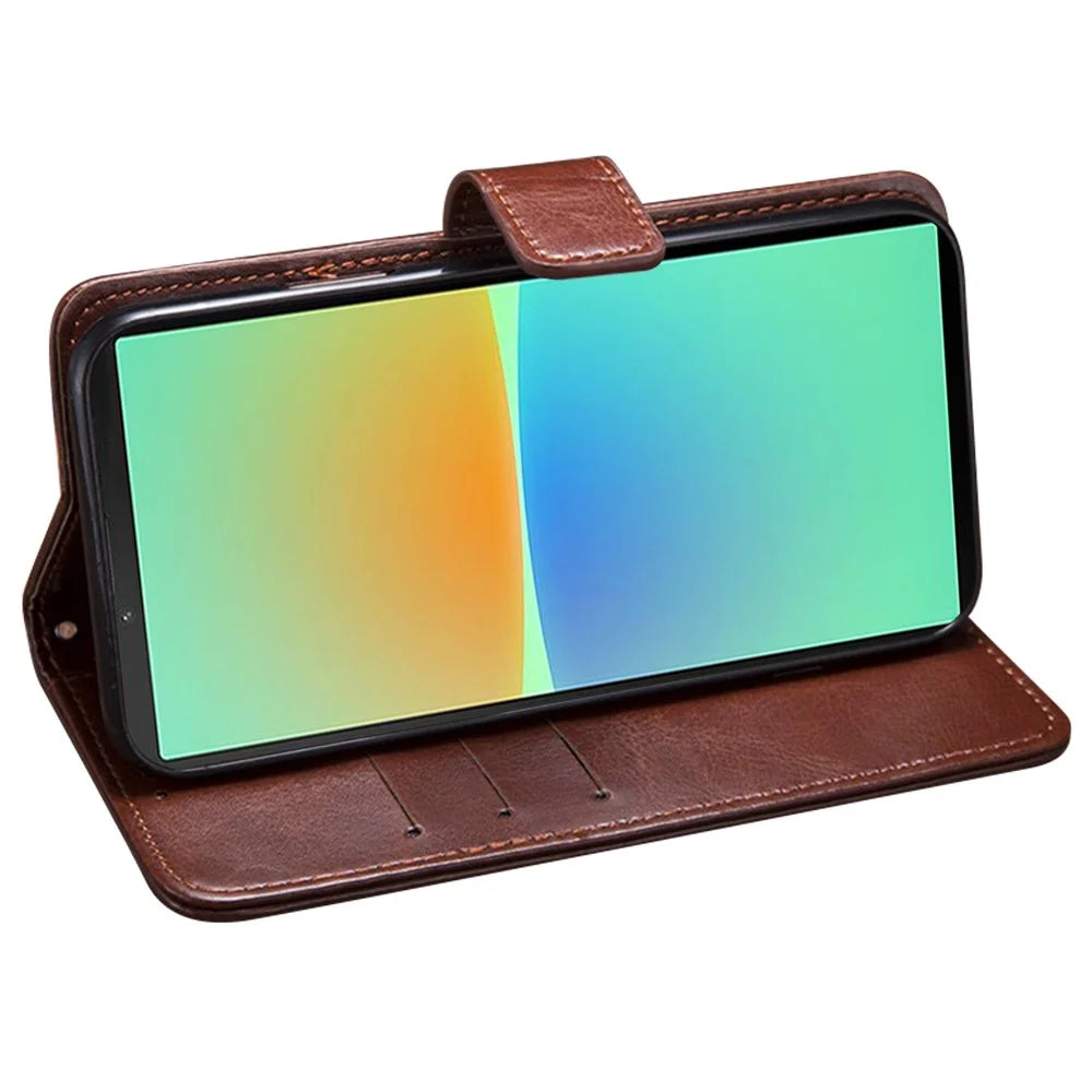 IDEWEI for Sony Xperia 5 IV 5G Crazy Horse Textured Phone Case Full Protection PU Leather Flip Cell Phone Cover with Wallet Stand - Brown - 3