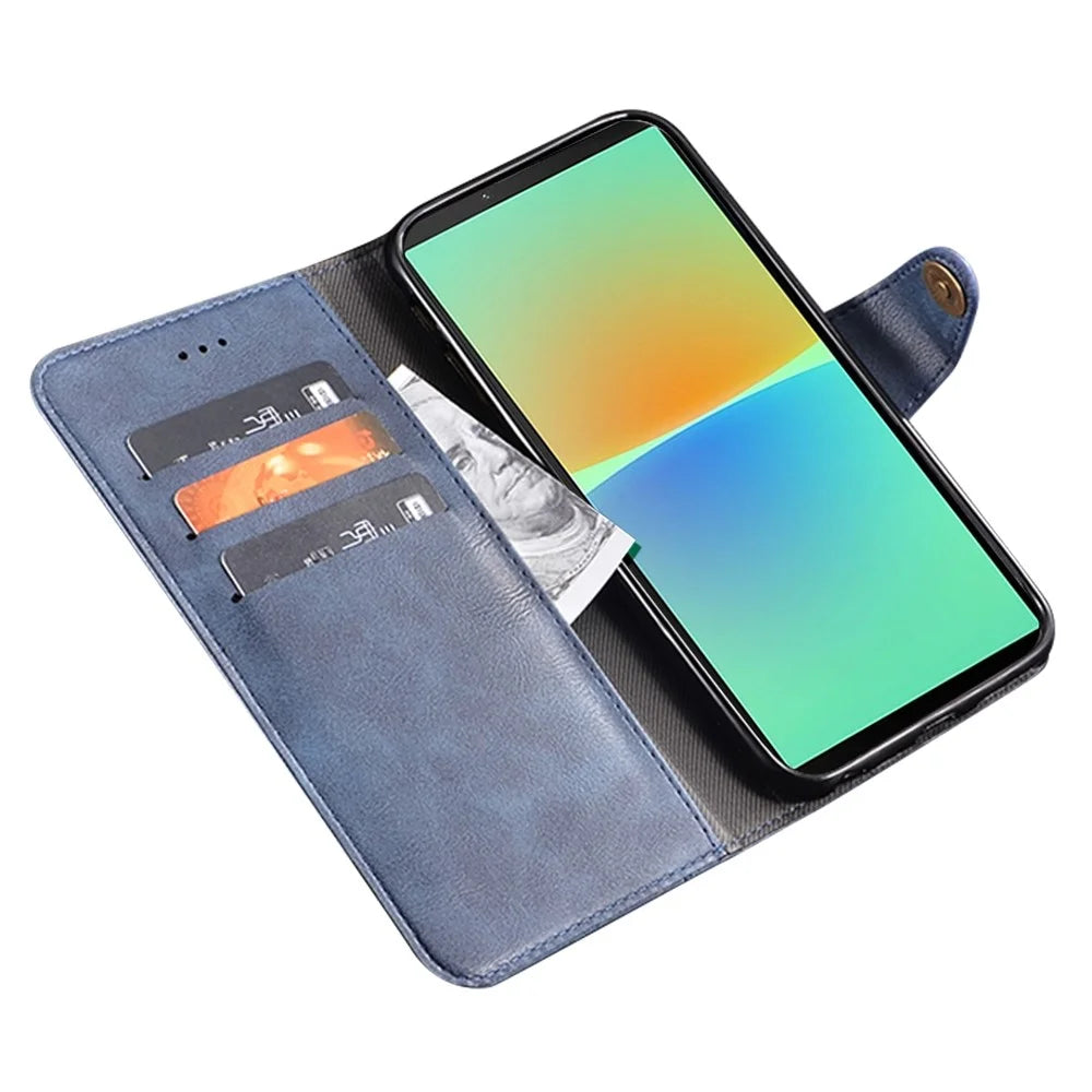 IDEWEI For Sony Xperia 5 IV 5G Anti-fingerprint Fine Texture TPU+PU Leather Wallet Stand Phone Cover Anti-Scratch Phone Case - Blue - 3