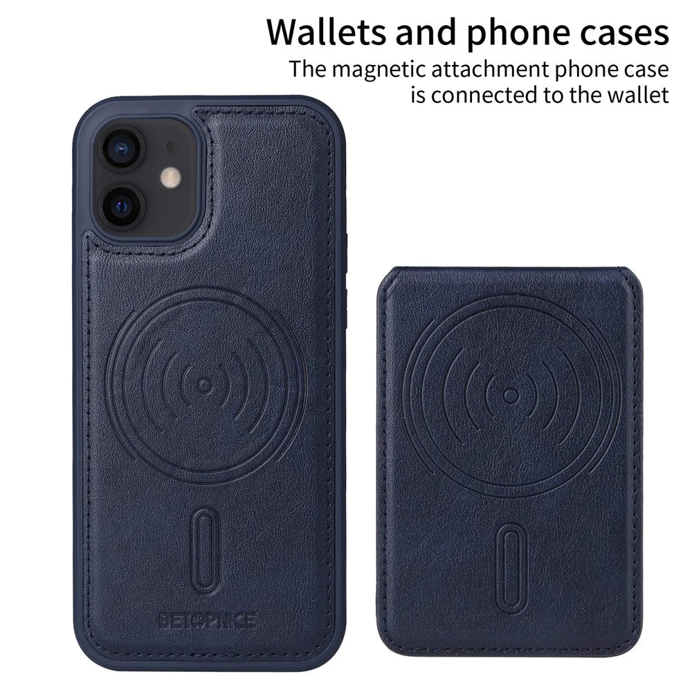 BETOPNICE For iPhone 12 Pro 6.1 inch / iPhone 12 6.1 inch Magnetic Case  RFID Blocking Leather Phone Back Cover with Detachable Card Bag - Blue - 2