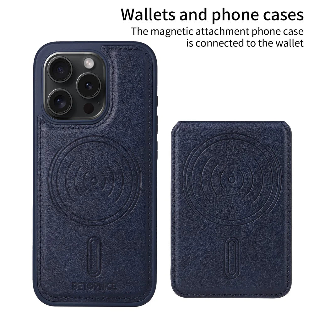 BETOPNICE For iPhone 15 Pro Magnetic Case  RFID Blocking Leather Phone Back Cover with Detachable Card Bag - Blue - 2