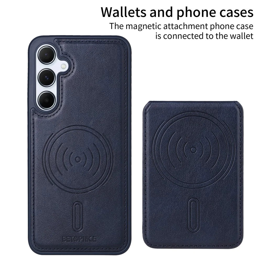 BETOPNICE For Samsung Galaxy A55 5G Magnetic Case  RFID Blocking Leather Phone Back Cover with Detachable Card Bag - Blue - 2