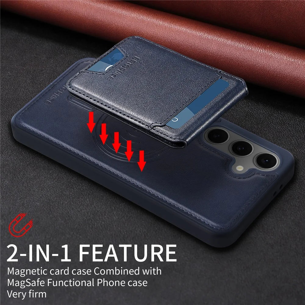 BETOPNICE For Samsung Galaxy S24 FE Magnetic Case  RFID Blocking Leather Phone Back Cover with Detachable Card Bag - Blue - 5