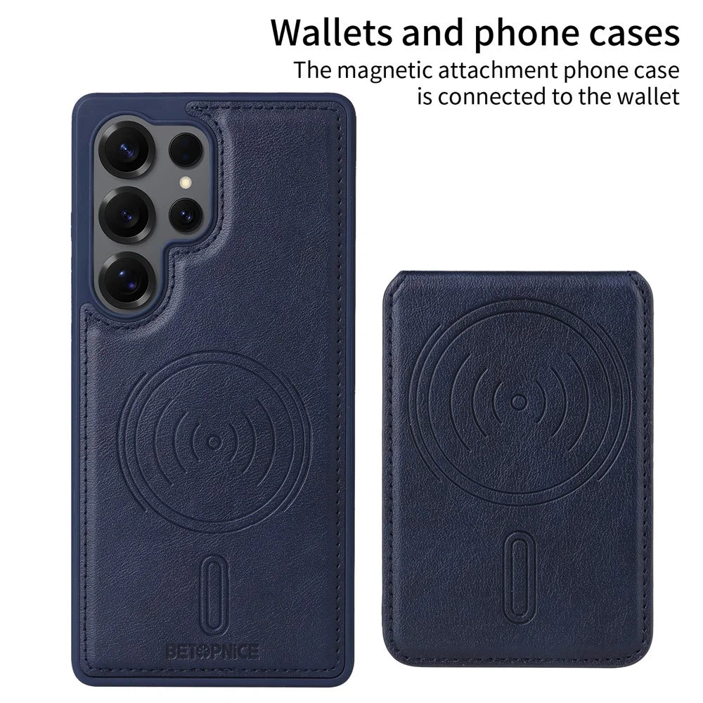 BETOPNICE For Samsung Galaxy S25 Ultra Magnetic Case  RFID Blocking Leather Phone Back Cover with Detachable Card Bag - Blue - 2