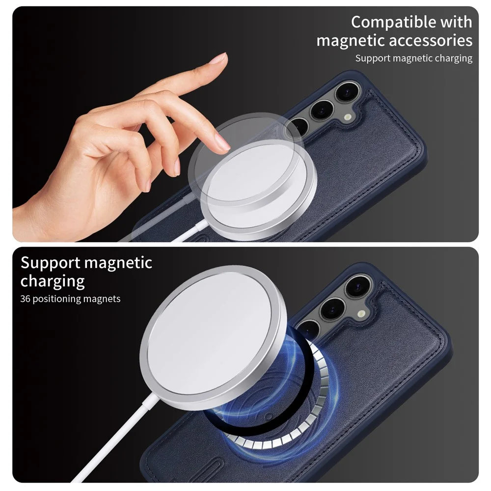 BETOPNICE For Samsung Galaxy S24+ Magnetic Case  RFID Blocking Leather Phone Back Cover with Detachable Card Bag - Blue - 4