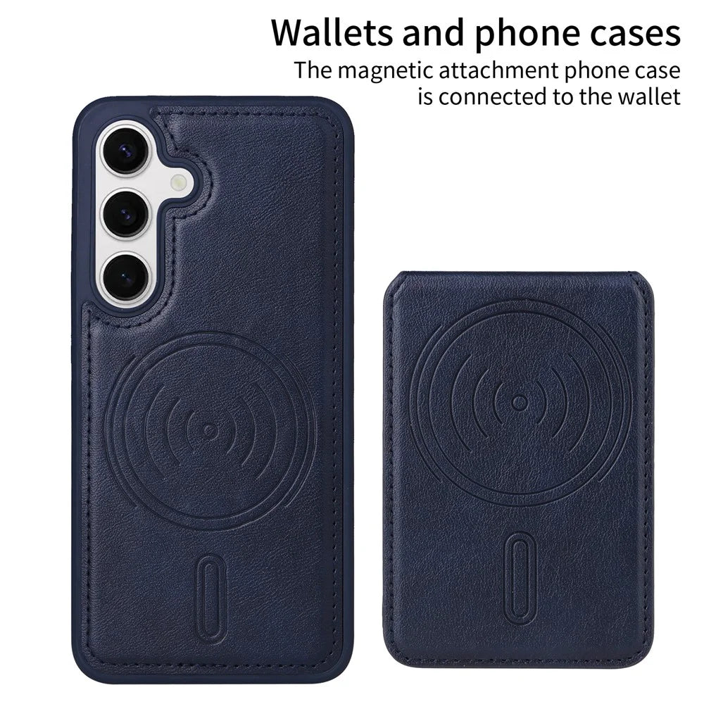 BETOPNICE For Samsung Galaxy S24 Magnetic Case  RFID Blocking Leather Phone Back Cover with Detachable Card Bag - Blue - 2