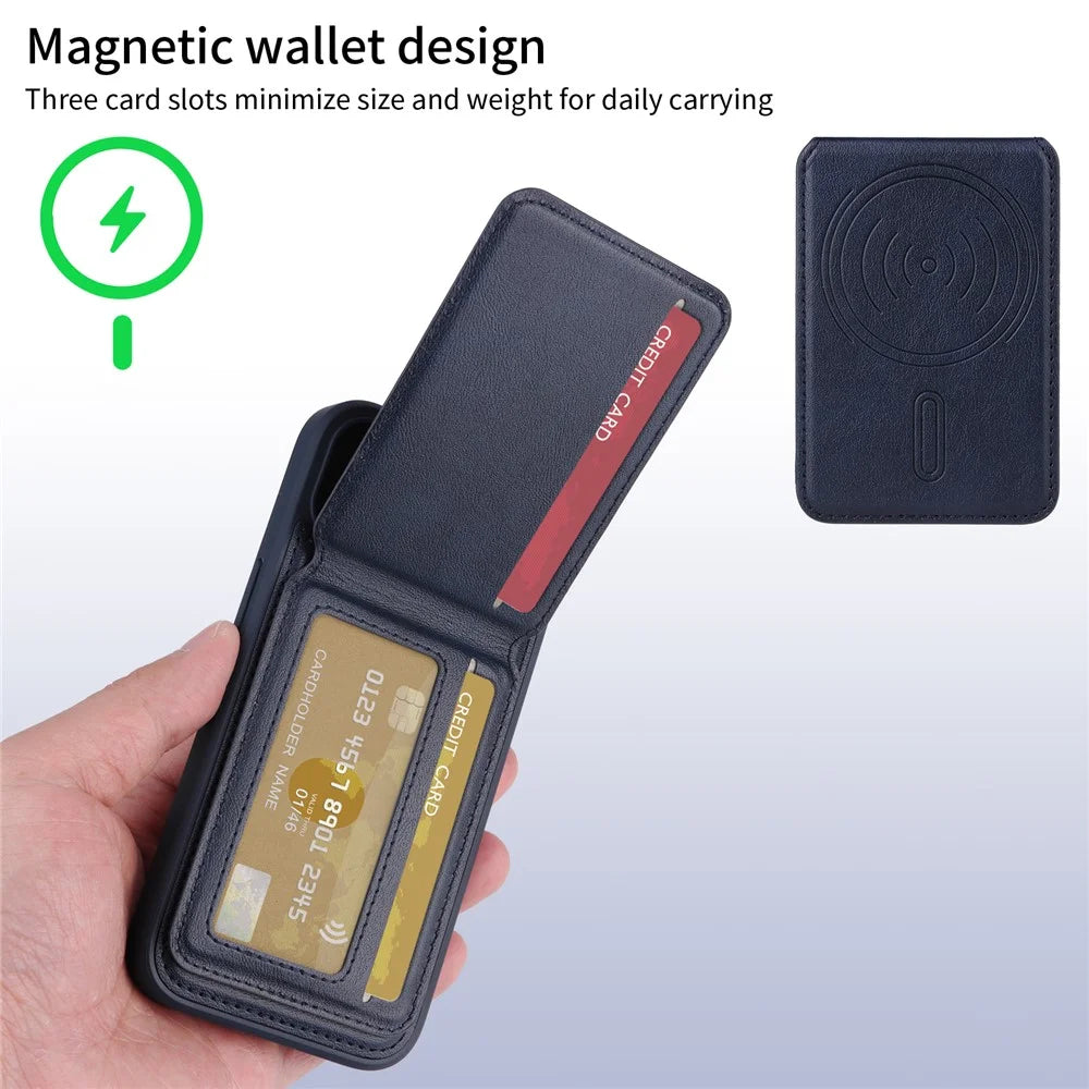 BETOPNICE For Samsung Galaxy S23 Ultra Magnetic Case  RFID Blocking Leather Phone Back Cover with Detachable Card Bag - Blue - 3