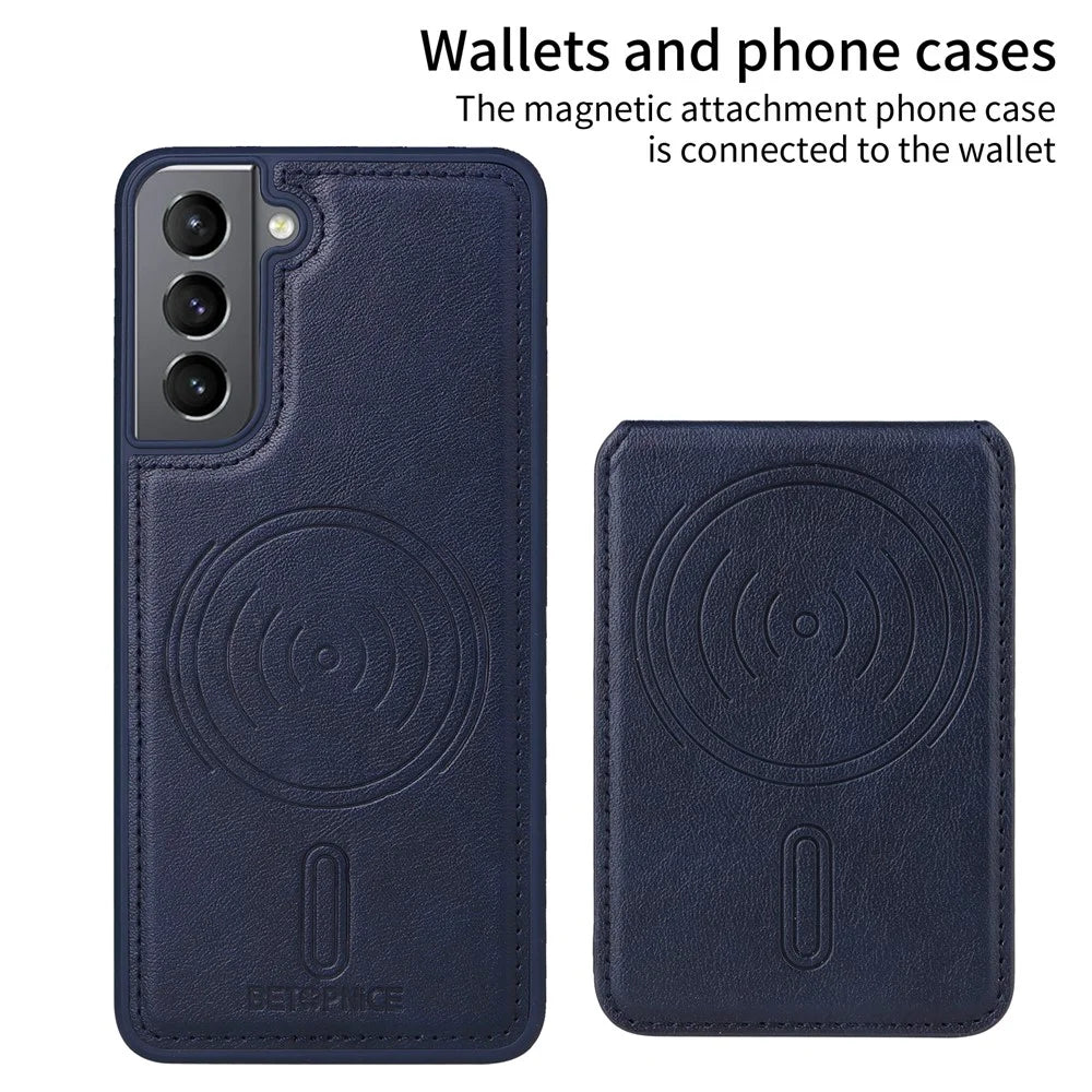 BETOPNICE For Samsung Galaxy S21 4G Magnetic Case  RFID Blocking Leather Phone Back Cover with Detachable Card Bag - Blue - 2