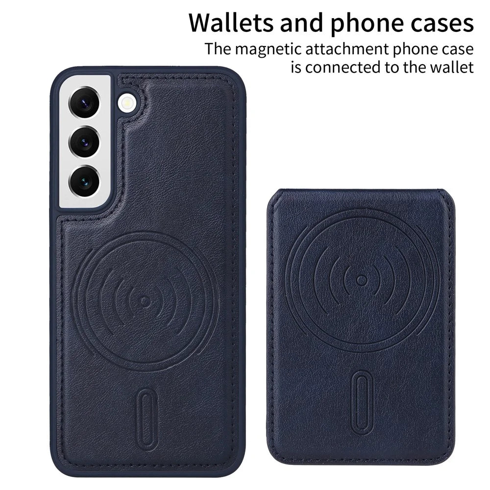 BETOPNICE For Samsung Galaxy S22 5G Magnetic Case  RFID Blocking Leather Phone Back Cover with Detachable Card Bag - Blue - 2