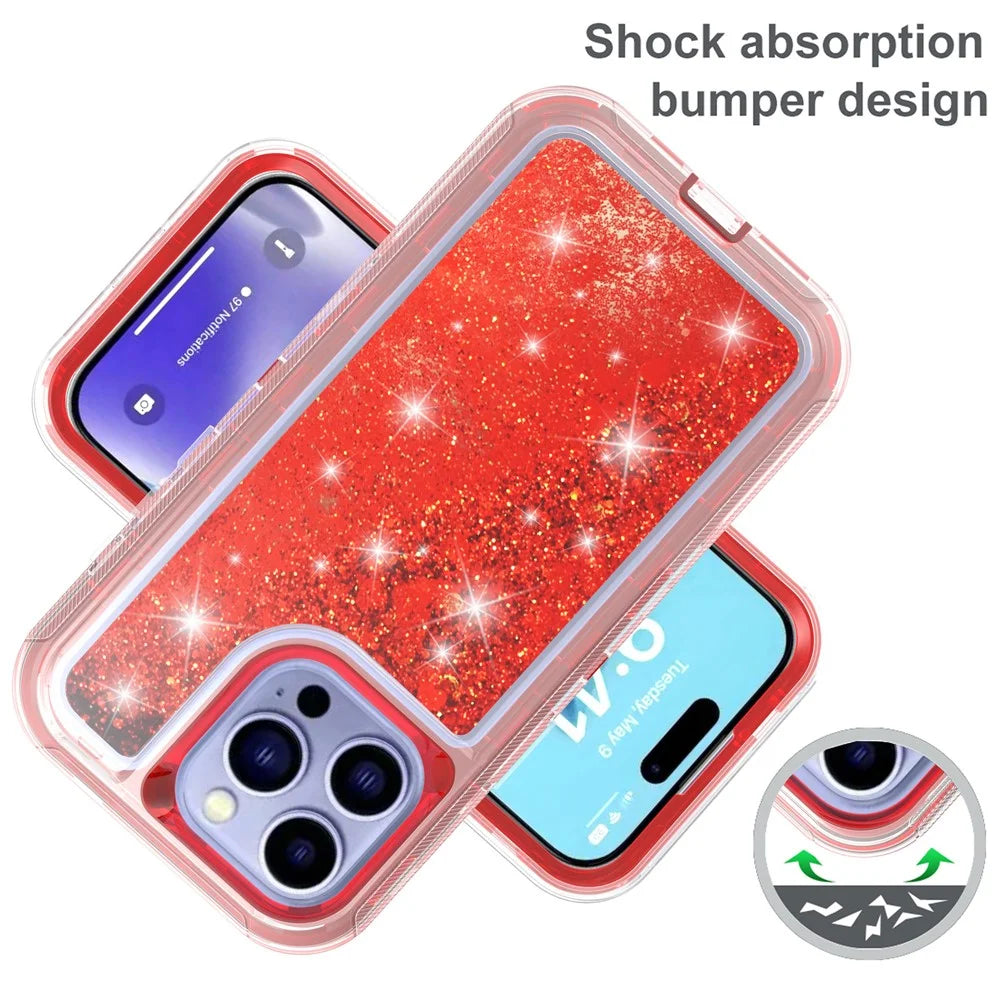 For iPhone 15 Pro Max Case Shockproof Detachable 2 In 1 TPU + PC Quicksand Phone Cover - Red - 2