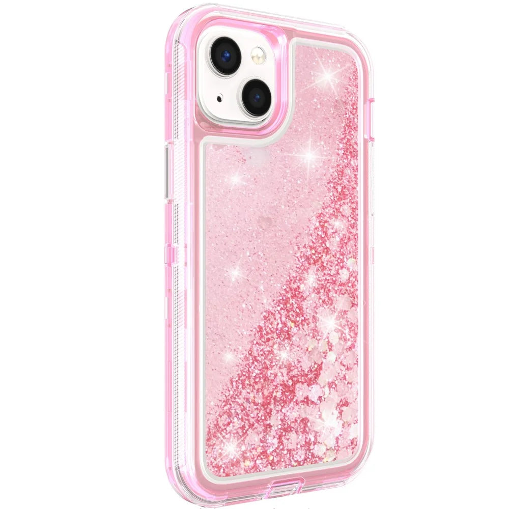 For iPhone 15 Plus Case Shockproof Detachable 2 In 1 TPU + PC Quicksand Phone Cover - Pink - 2