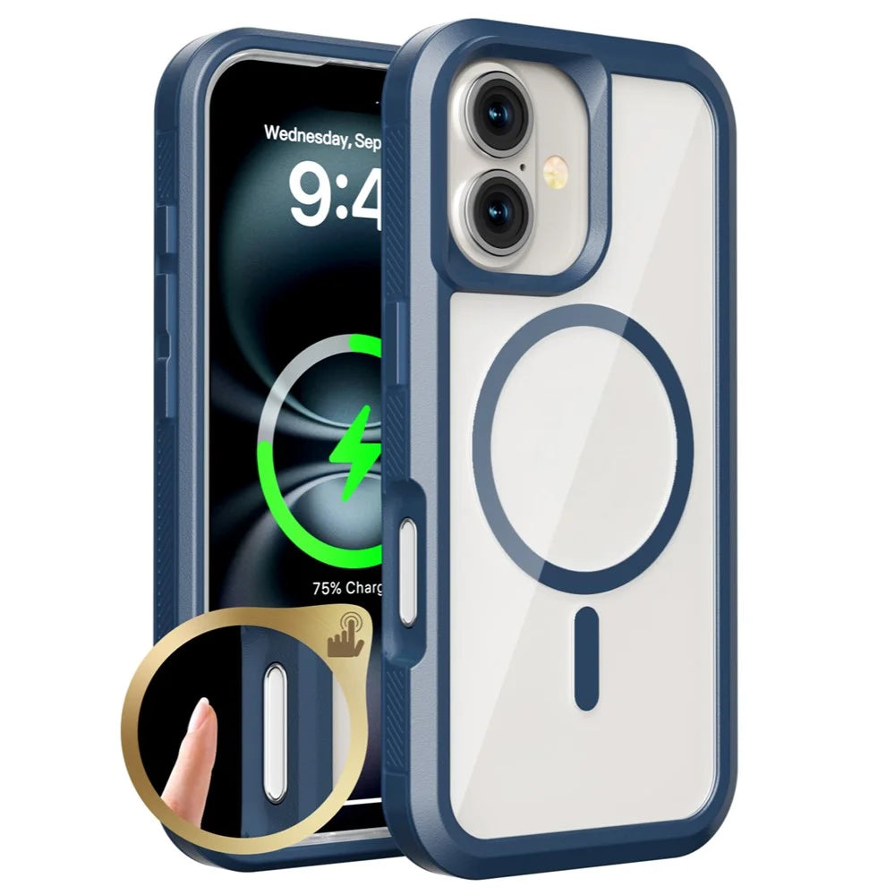 For iPhone 16 Magnetic Case Translucent Detachable 2 in 1 TPU + PC Shockproof Phone Cover - Dark Blue - 1