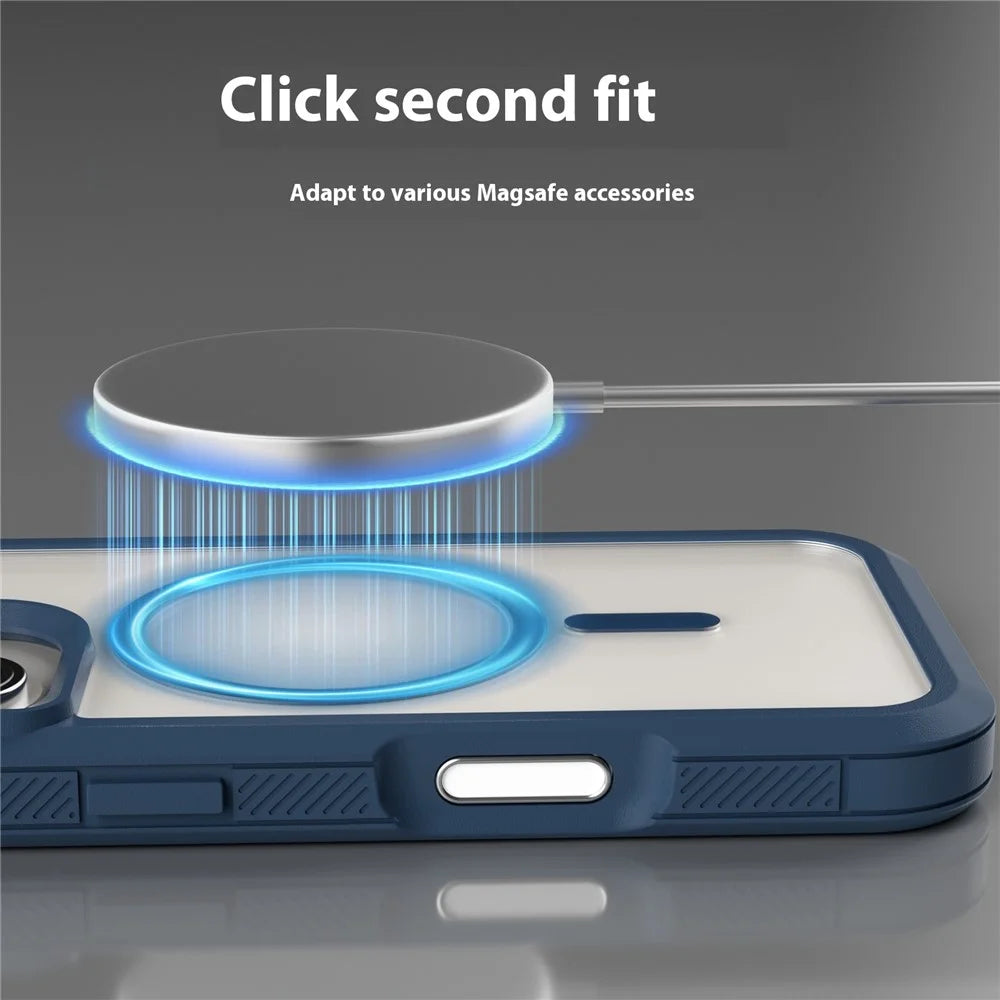 For iPhone 16 Magnetic Case Translucent Detachable 2 in 1 TPU + PC Shockproof Phone Cover - Dark Blue - 2