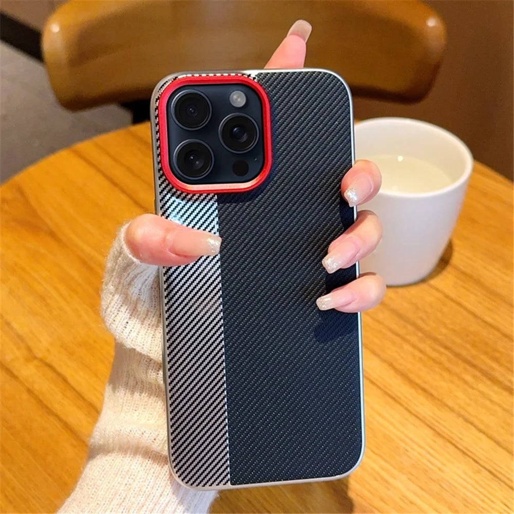 For iPhone 16 Pro Case Camera-Style Carbon Fiber Texture Leather + PC Phone Cover - 3