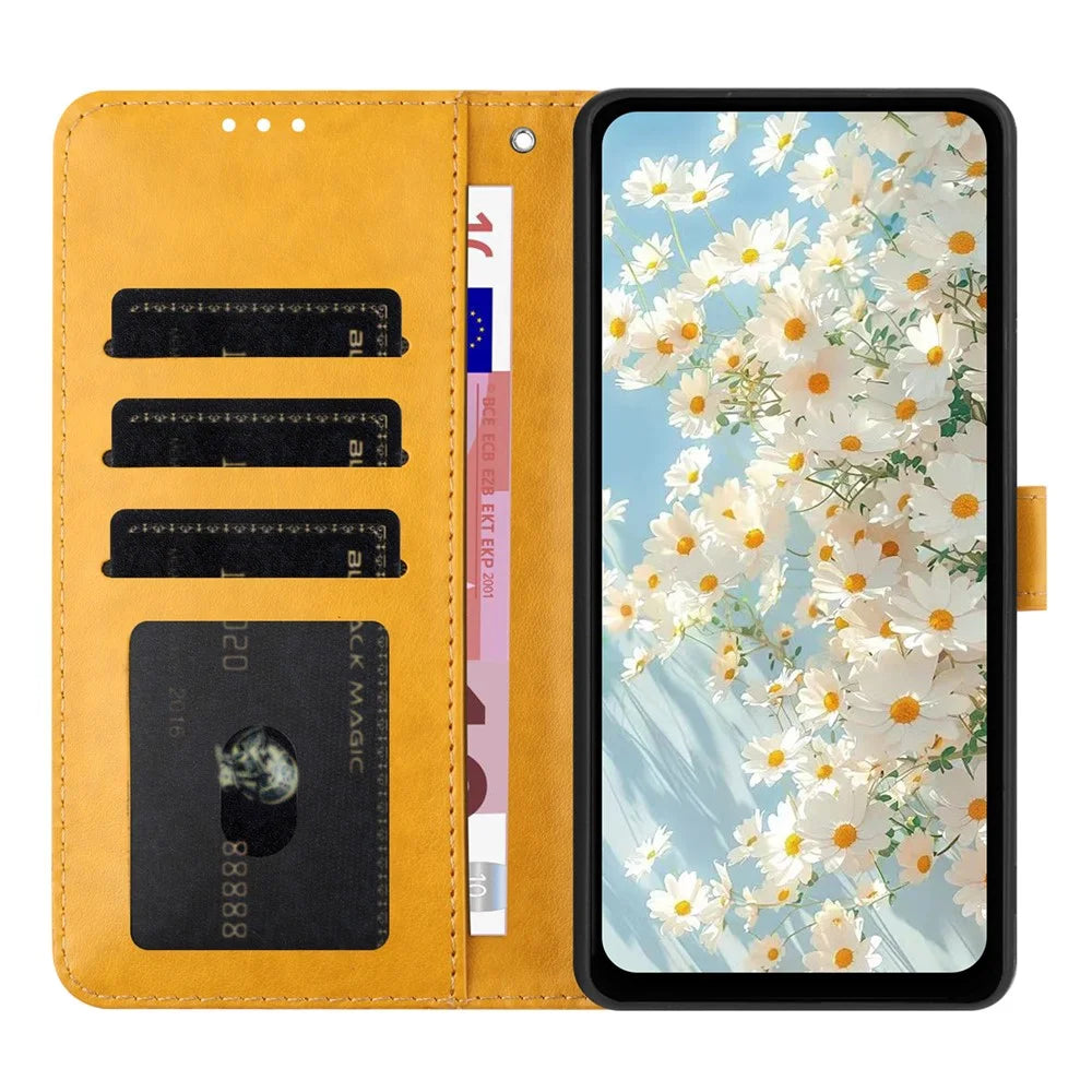 For Samsung Galaxy S25+  /  S24+ Leather Case Daisy Imprint Wallet Stand Phone Protective Cover - Yellow - 2
