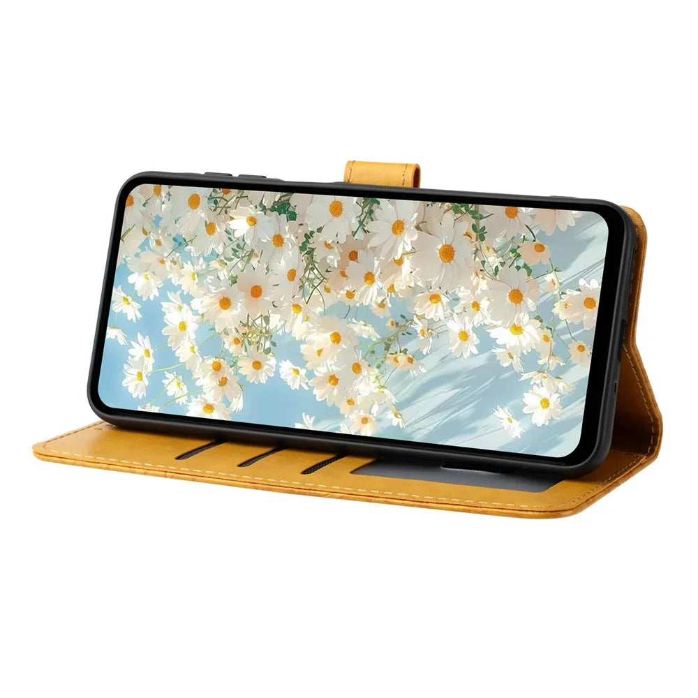 For Samsung Galaxy S25+  /  S24+ Leather Case Daisy Imprint Wallet Stand Phone Protective Cover - Yellow - 3
