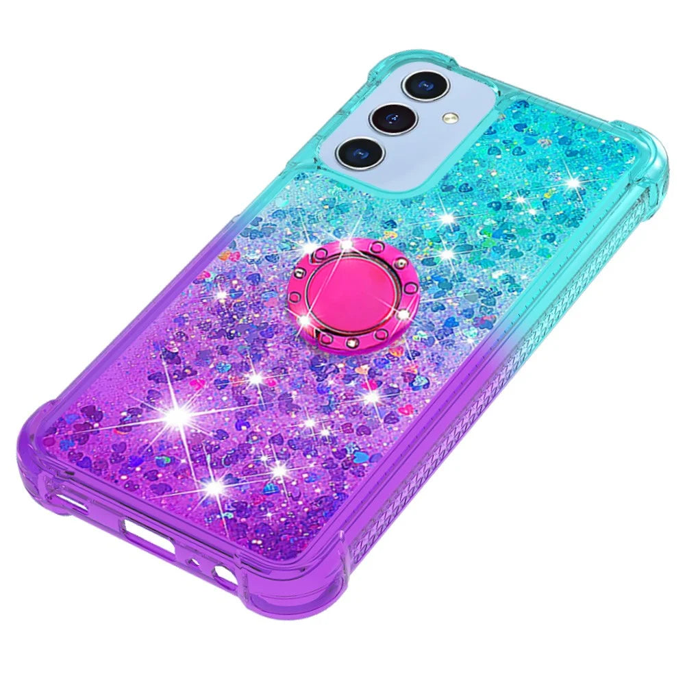 For Samsung Galaxy A16 5G TPU Case with Kickstand Gradiant Quicksand Shockproof Cover - Sky Blue+Purple - 6