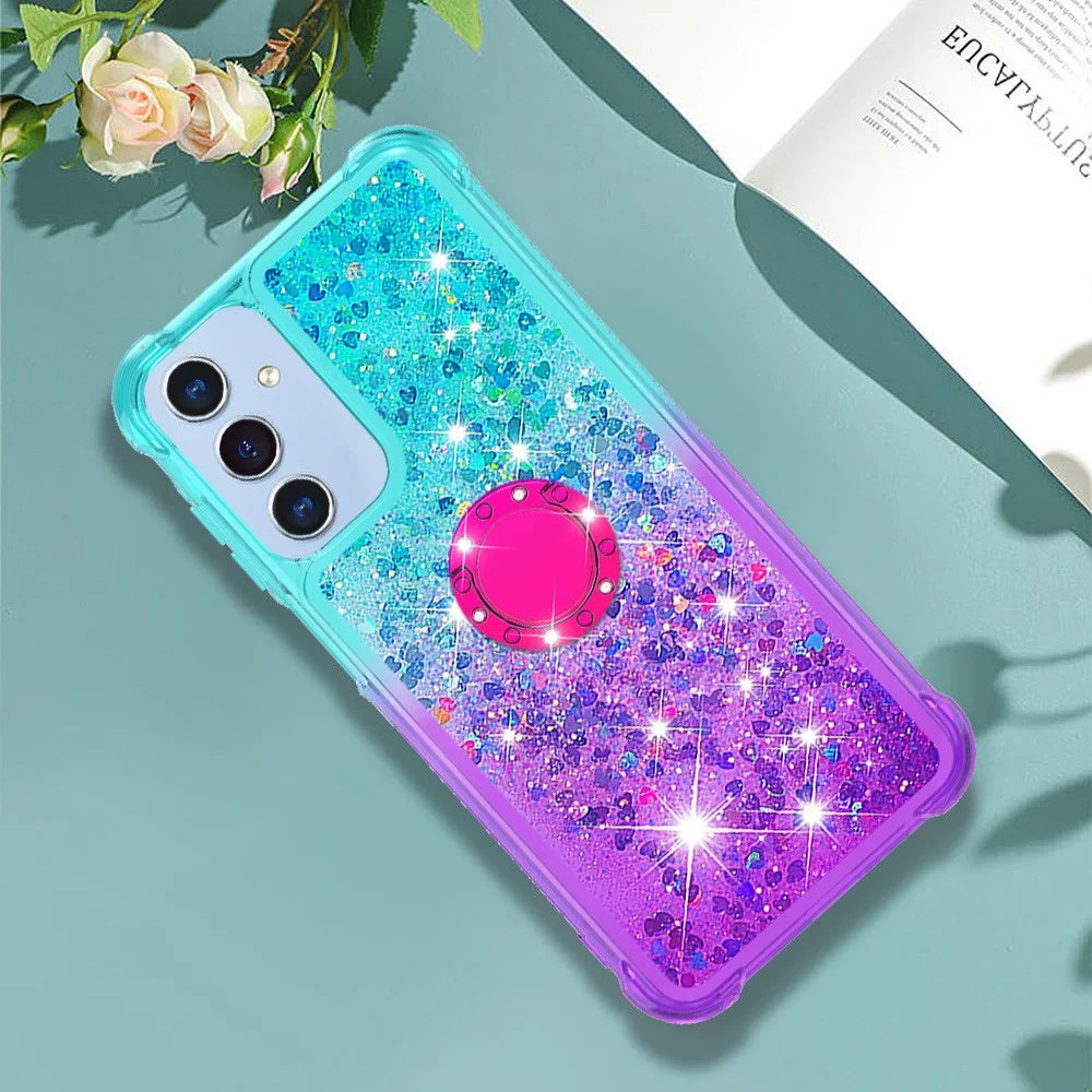 For Samsung Galaxy A16 5G TPU Case with Kickstand Gradiant Quicksand Shockproof Cover - Sky Blue+Purple - 7