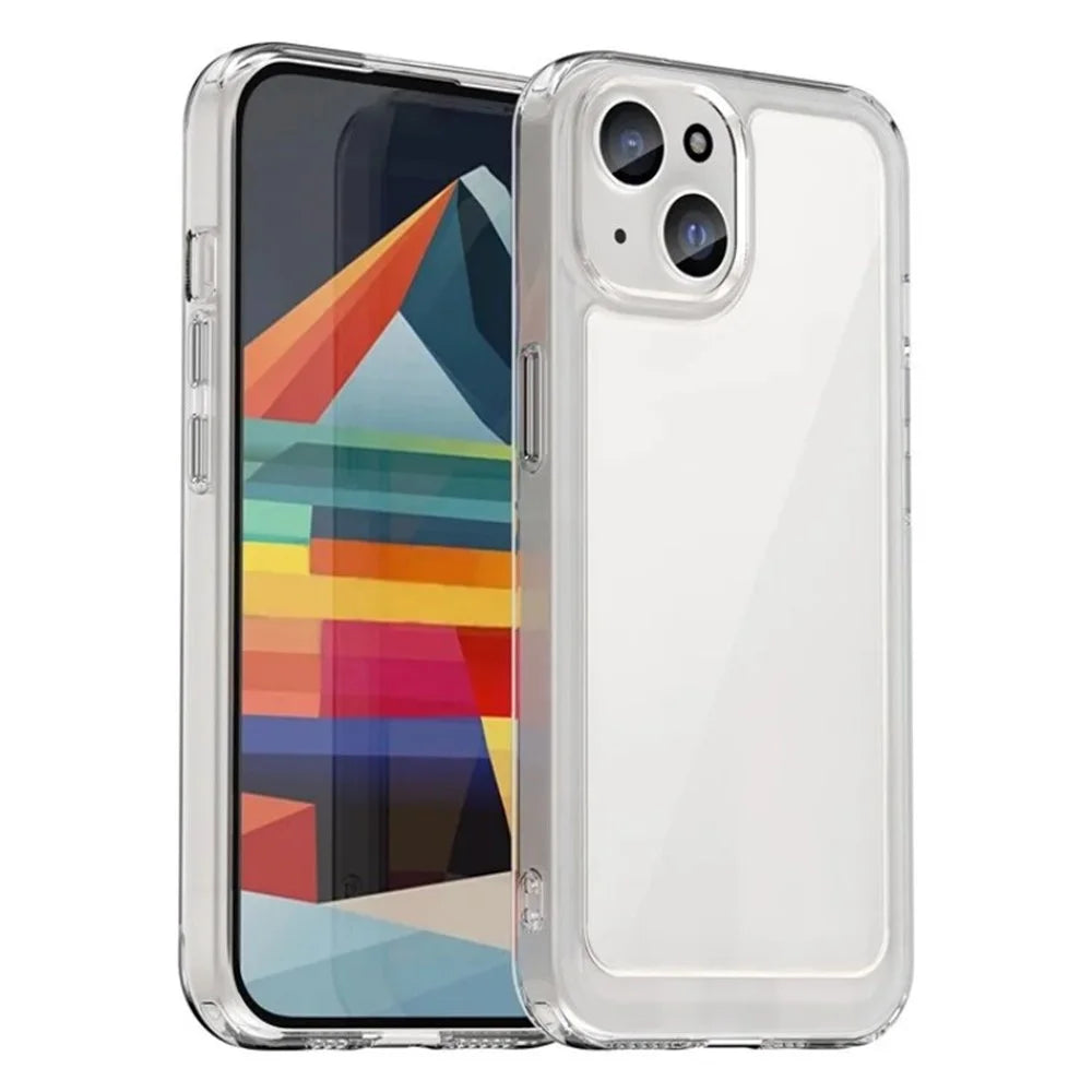 WANLONFENG For iPhone 13 6.1 inch Case  MF Series TPU Acrylic Clear Phone Cover with Tempered Glass Film - Transparent - 3