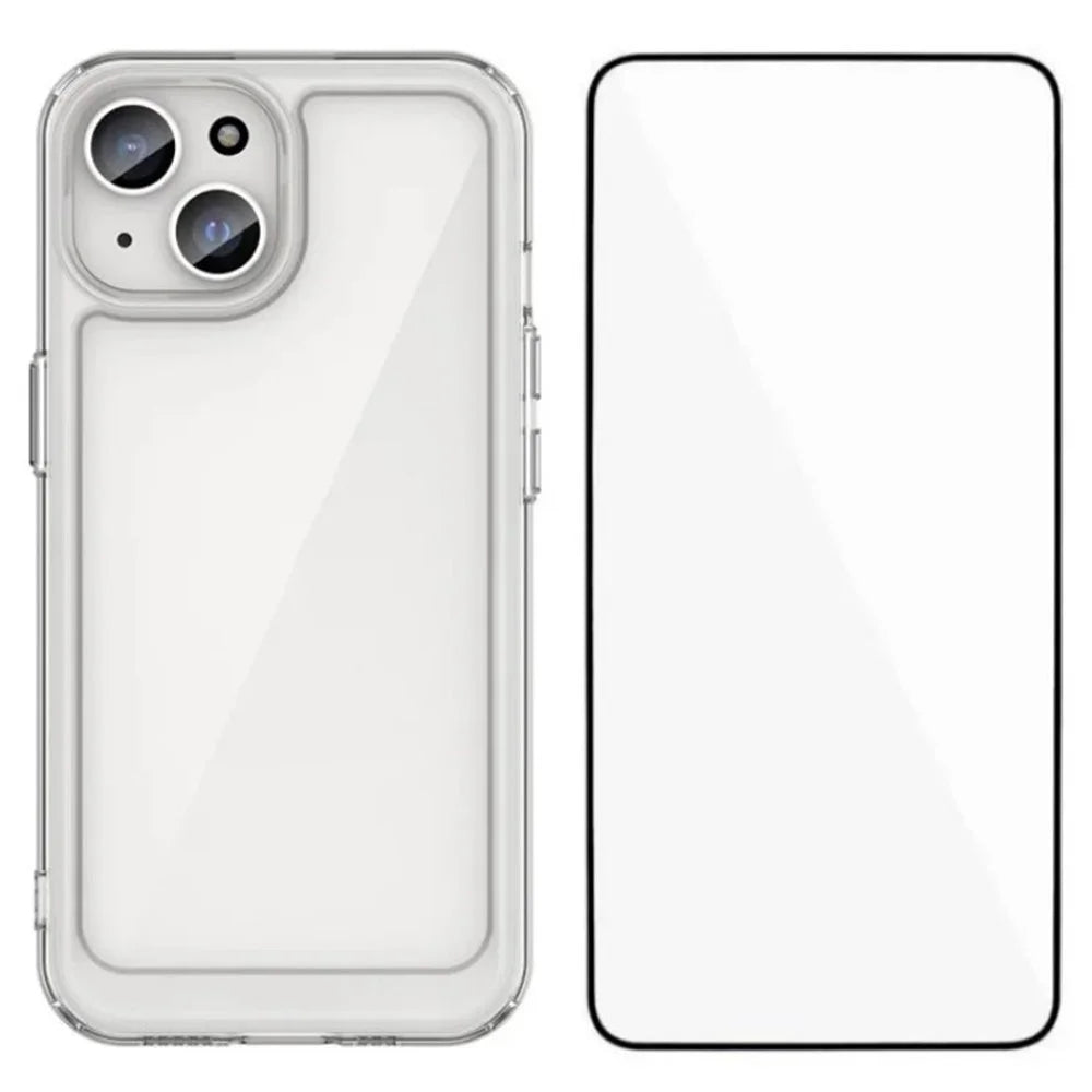 WANLONFENG For iPhone 12 6.1 inch Case  MF Series TPU Acrylic Clear Phone Cover with Tempered Glass Film - Transparent - 1