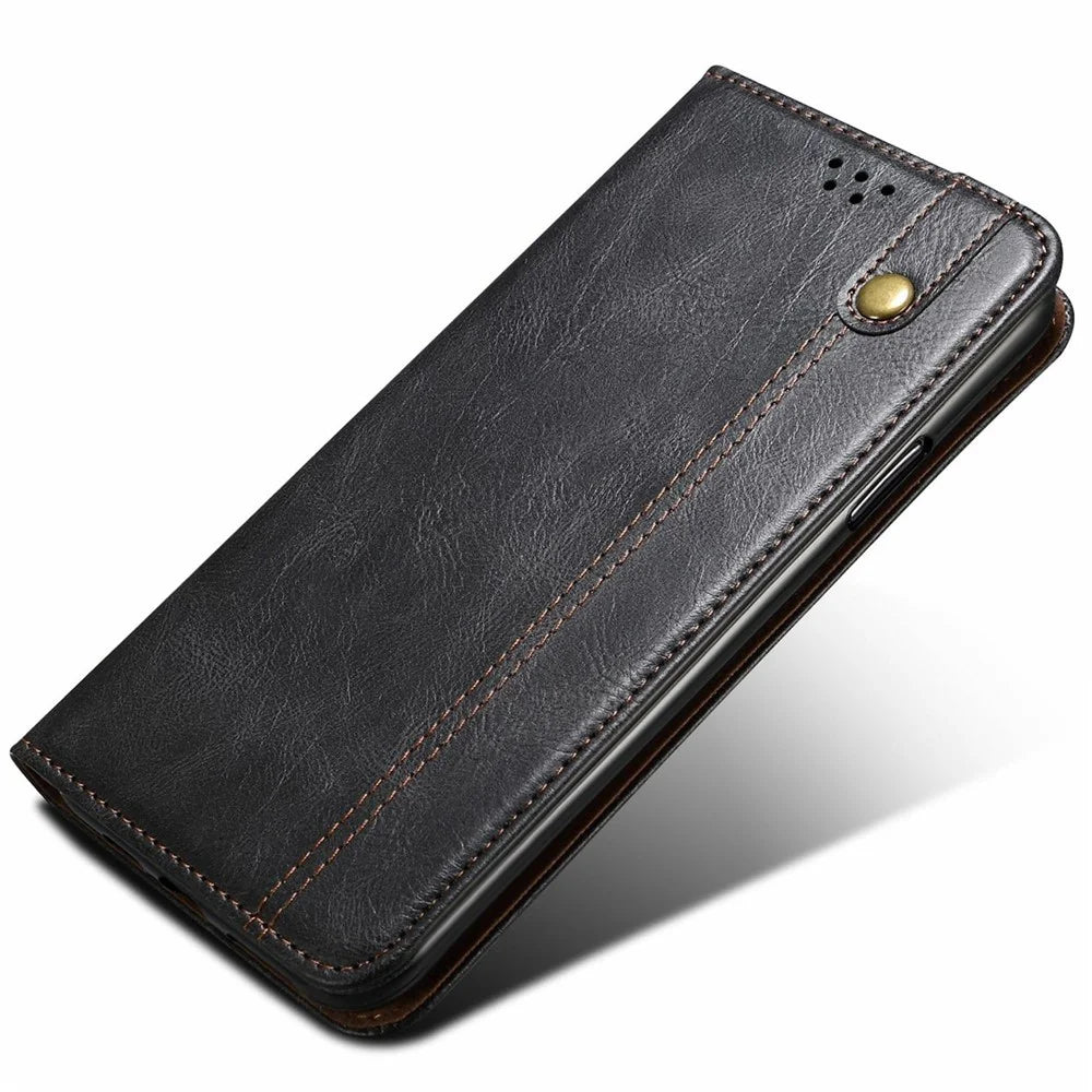 For Realme 14 5G Case Crazy Horse Texture Waxy Leather Wallet Stand Phone Cover - Black - 4