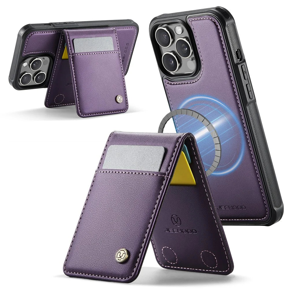 JEEHOOD For iPhone 14 Pro Leather Back Cover Compatible with MagSafe  J06 Phone Case with Card Bag RFID Blocking - Purple - 2