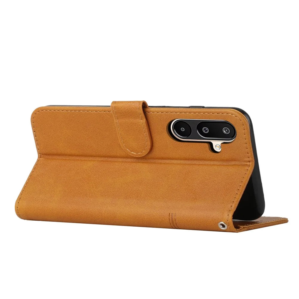 For Samsung Galaxy F16 5G / M16 5G Case Leather Stand Protective Phone Cover - Yellow - 3