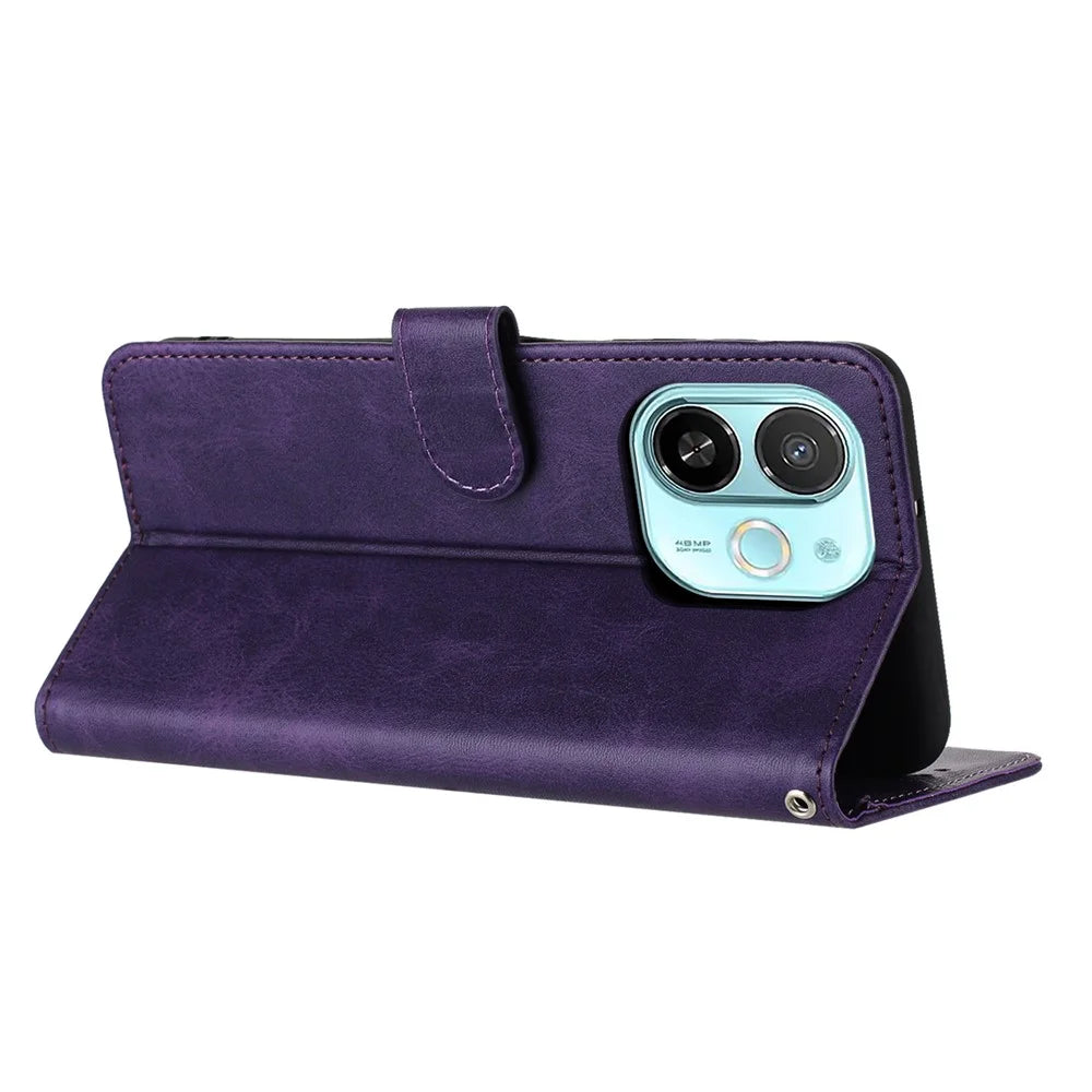 Leather Case for TECNO Spark 30C 5G / Pop 9 5G Stand Wallet Phone Cover Calf Texture - Purple - 4