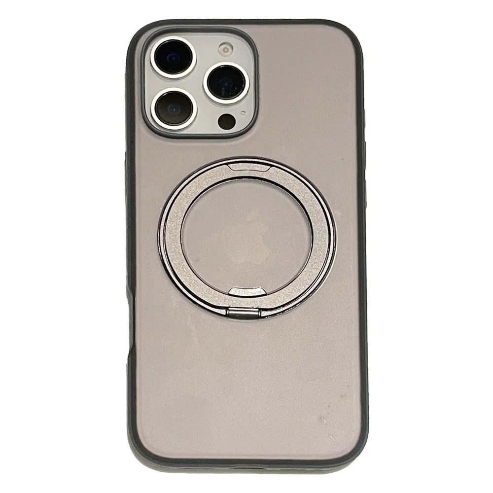 For iPhone 16 Pro Max Magnetic Case PC + TPU Kickstand Phone Back Cover - Black - 1