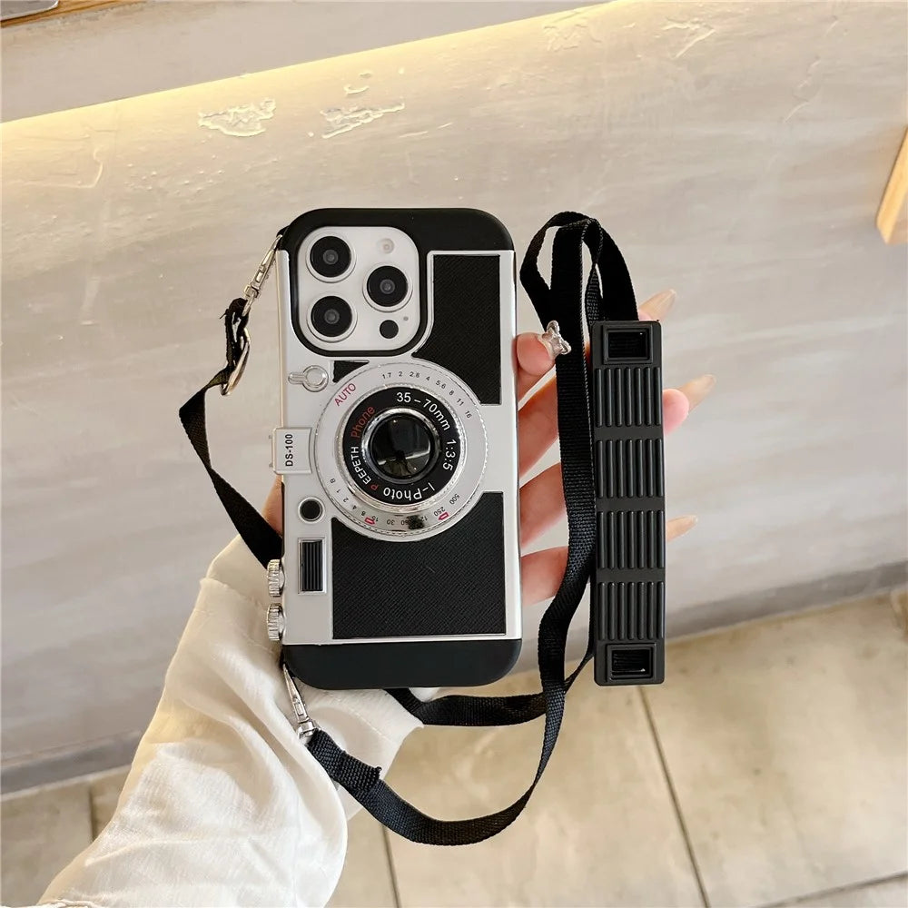 For iPhone 14 Pro Case Vintage Style Camera Design Phone Cover with Crossbody Strap - 5