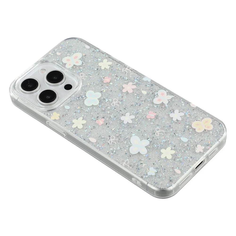 For iPhone 15 Pro Case Shiny IMD TPU + Acrylic Phone Cover Large Camera Cutout - Painted Butterflies - 6