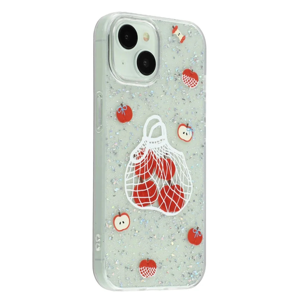 For iPhone 13 Case Shiny IMD TPU + Acrylic Phone Cover Large Camera Cutout - Painted Apples - 1