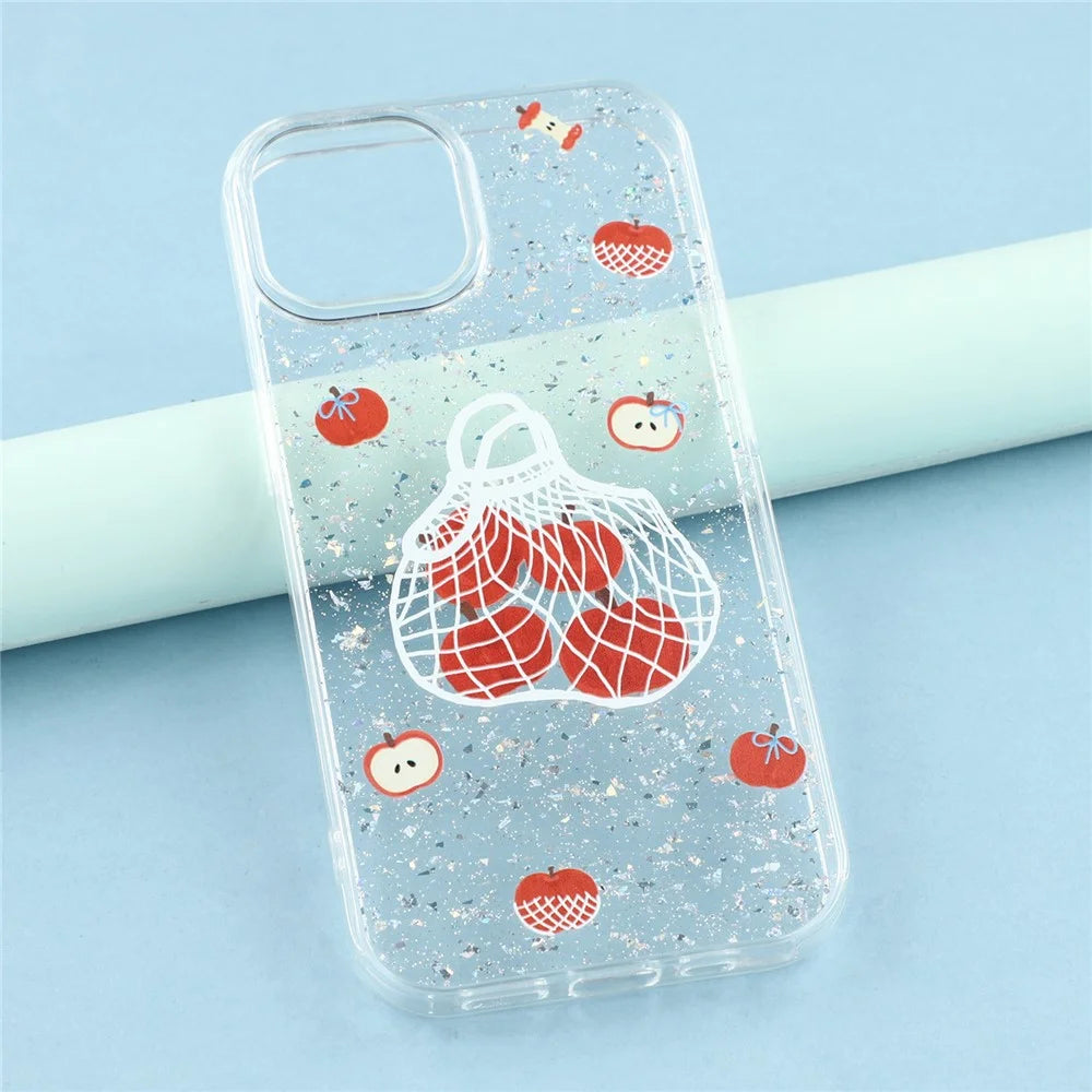 For iPhone 13 Case Shiny IMD TPU + Acrylic Phone Cover Large Camera Cutout - Painted Apples - 7