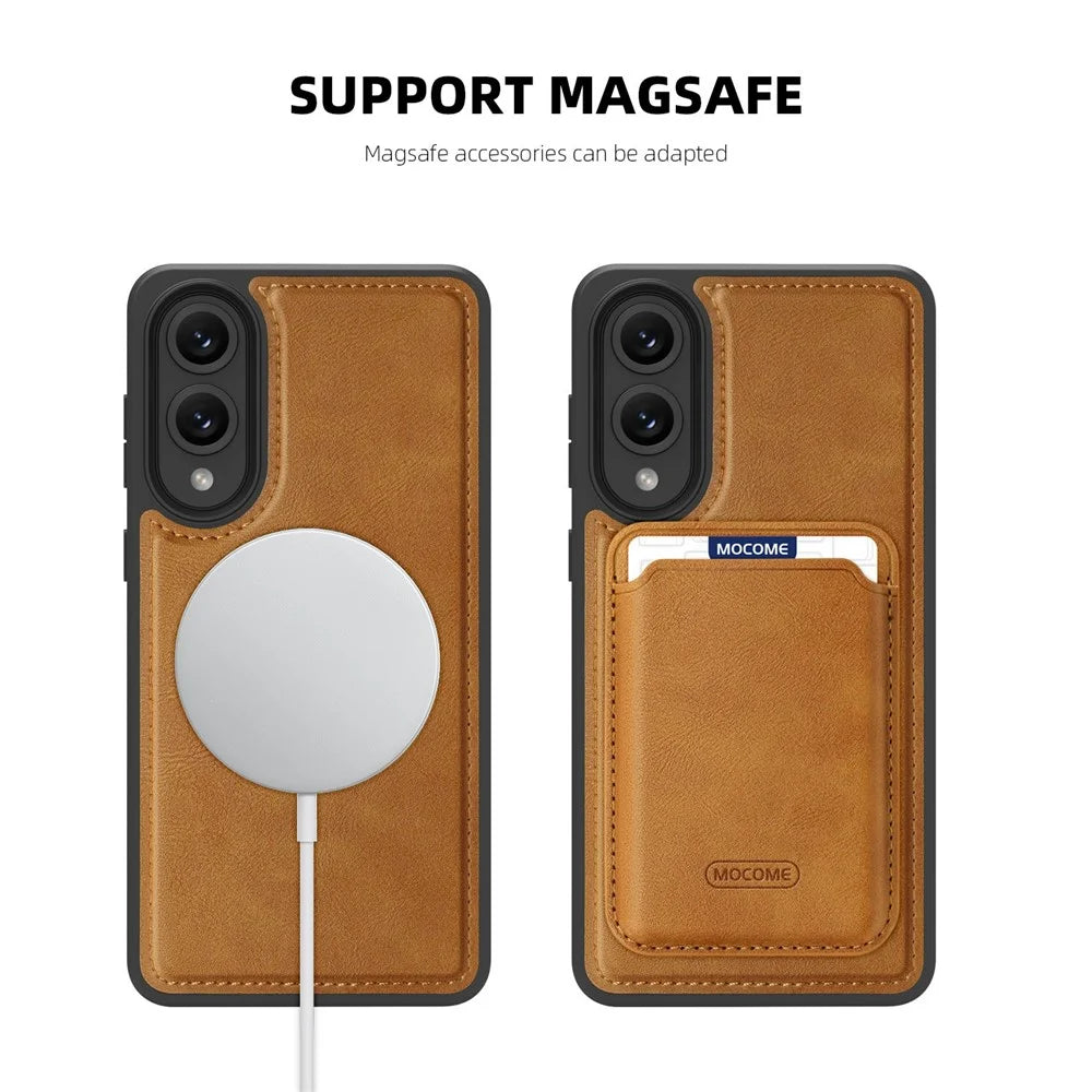 For Samsung Galaxy S25 Edge Magnetic Case Leather Back Phone Cover - Black - 4