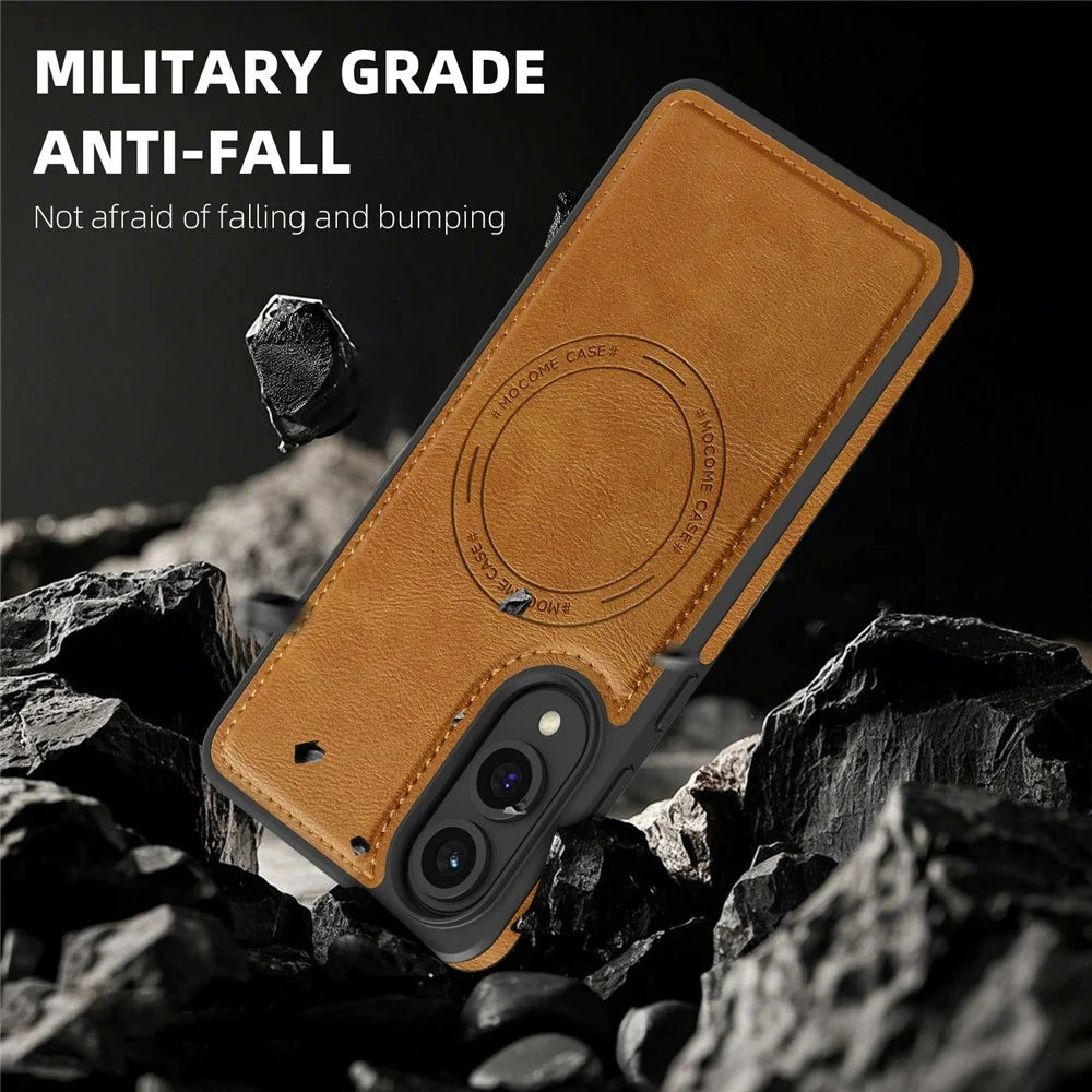 For Samsung Galaxy S25 Edge Magnetic Case Leather Back Phone Cover - Black - 5
