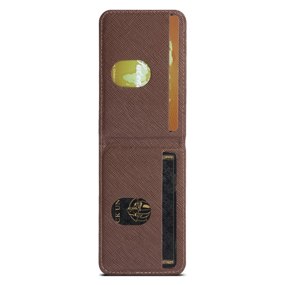 SUTENI H17 For iPhone 14 Pro Max Magnetic Case Cross Texture Leather Phone Back Cover with Detachable Card Bag - Brown - 3