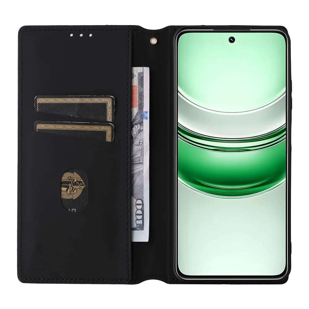 Phone Case For Realme C73 5G / 14x 5G / V70 5G / V70s 5G Wallet Rhombus Imprinted Leather Cover - Silver - 2