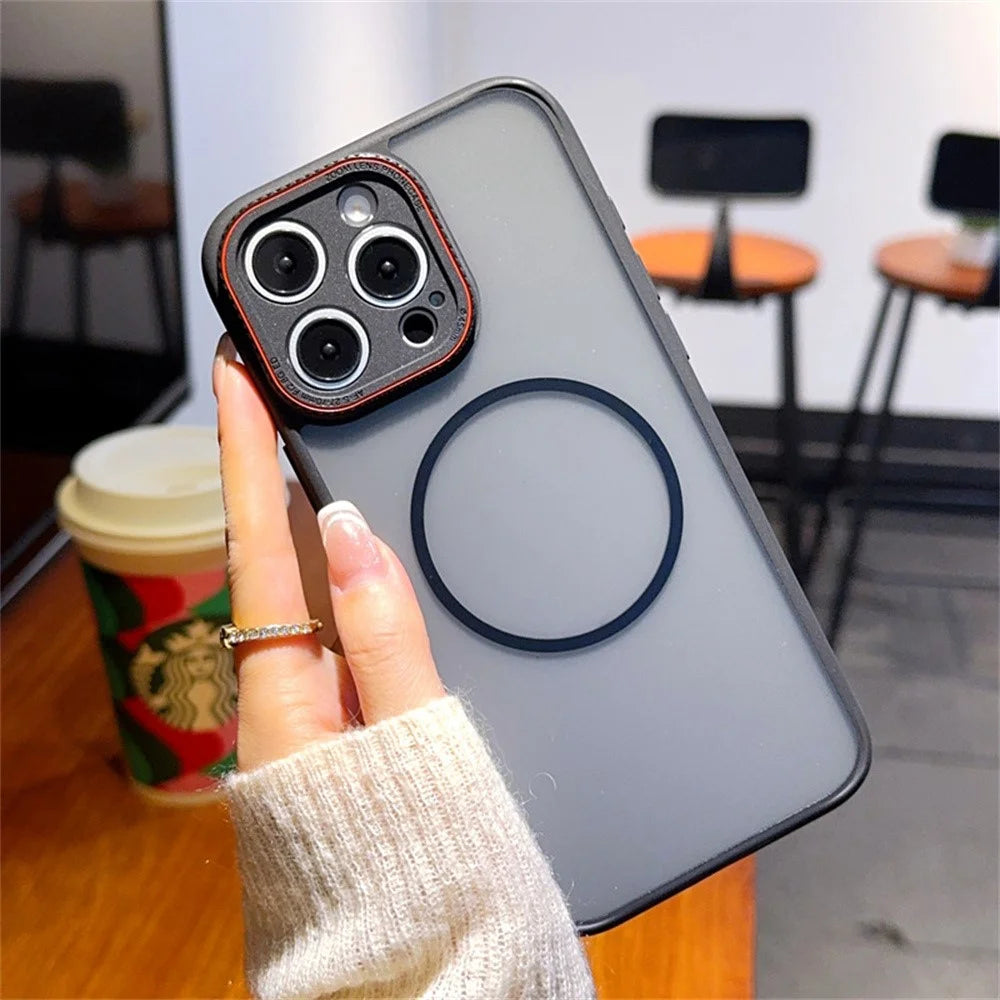 For iPhone 16 Pro Case Compatible with MagSafe Red Lens Ring Shockproof TPU + PC Translucent Phone Cover - 2
