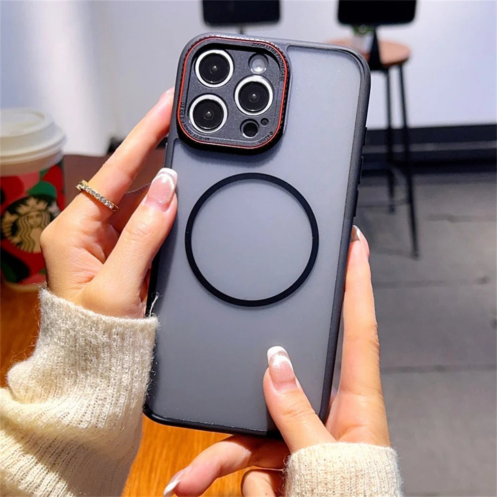 For iPhone 16 Pro Max Case Compatible with MagSafe Red Lens Ring Shockproof TPU + PC Translucent Phone Cover - 4