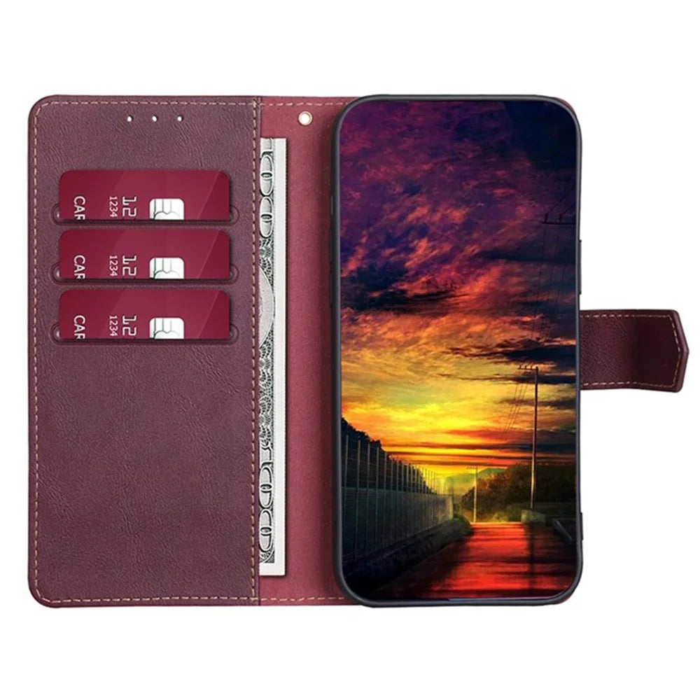 For vivo V50 Lite 5G Case Leather Phone Cover with RFID Blocking Wallet - Wine Red - 2