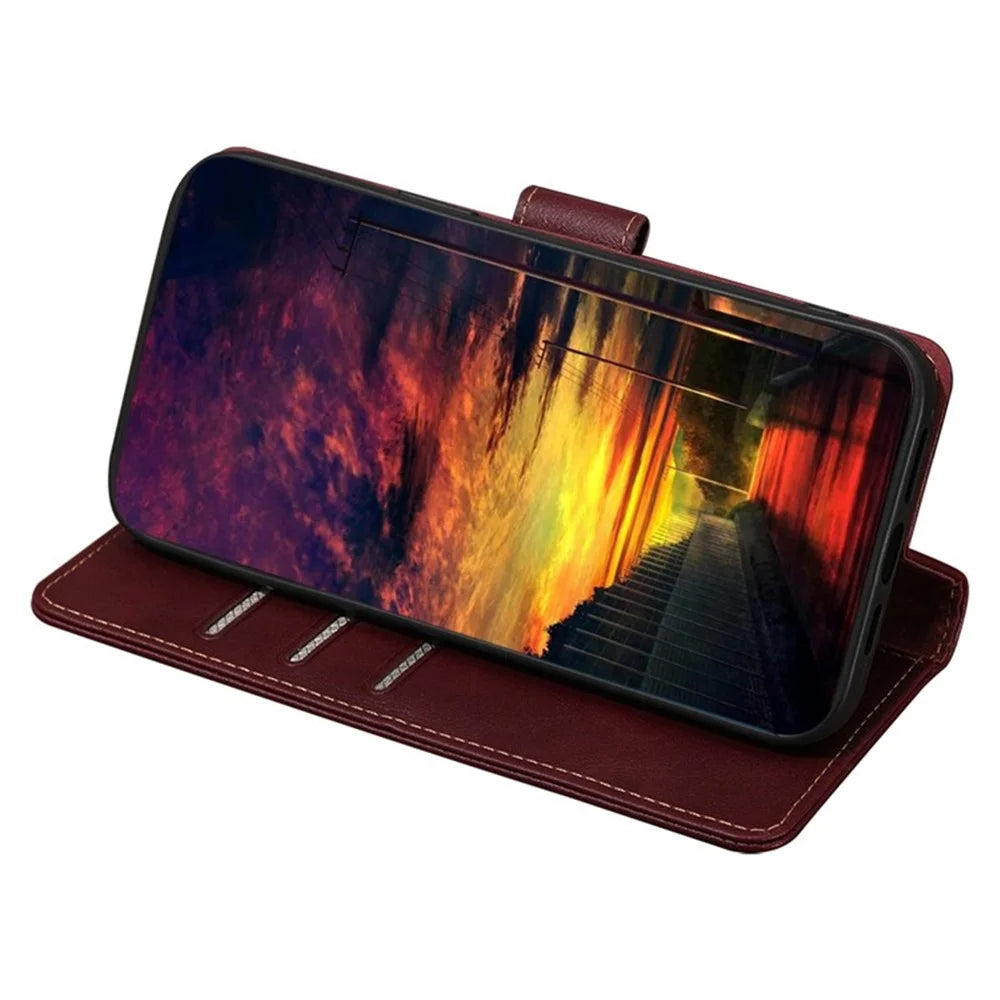 For vivo V50 Lite 5G Case Leather Phone Cover with RFID Blocking Wallet - Wine Red - 3