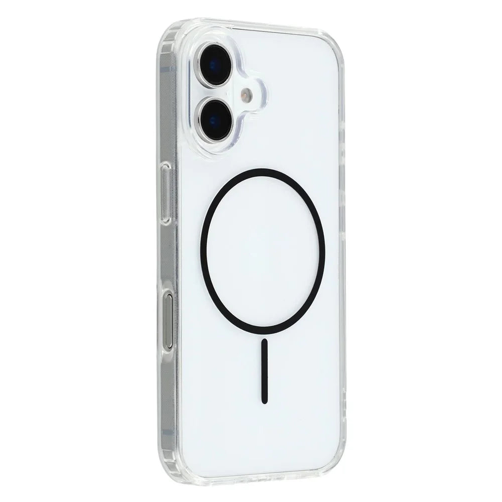 For iPhone 16 Plus Magnetic Case Acrylic TPU Clear Phone Back Cover - Black - 1