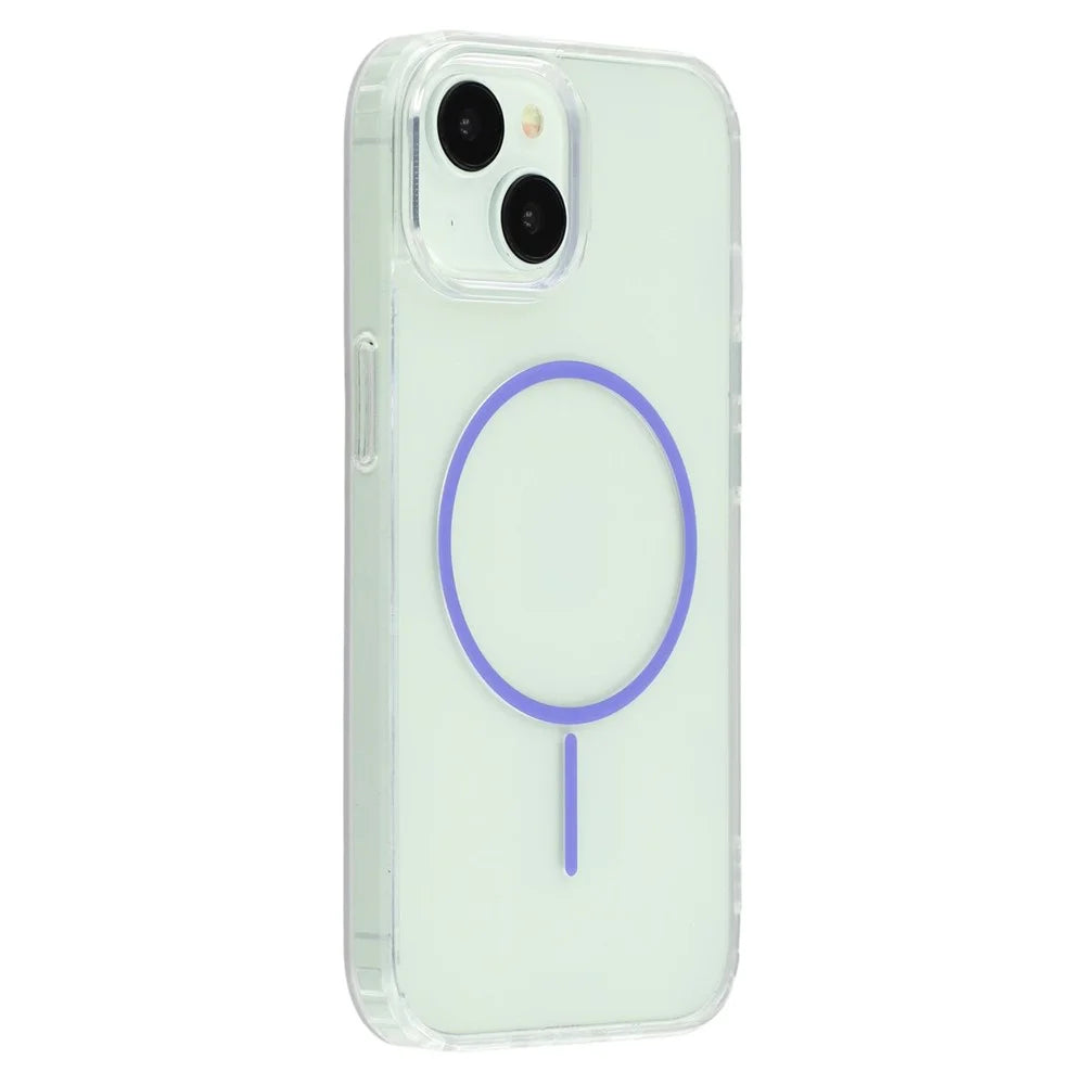 For iPhone 15 Magnetic Case Acrylic TPU Clear Phone Back Cover - Purple - 1