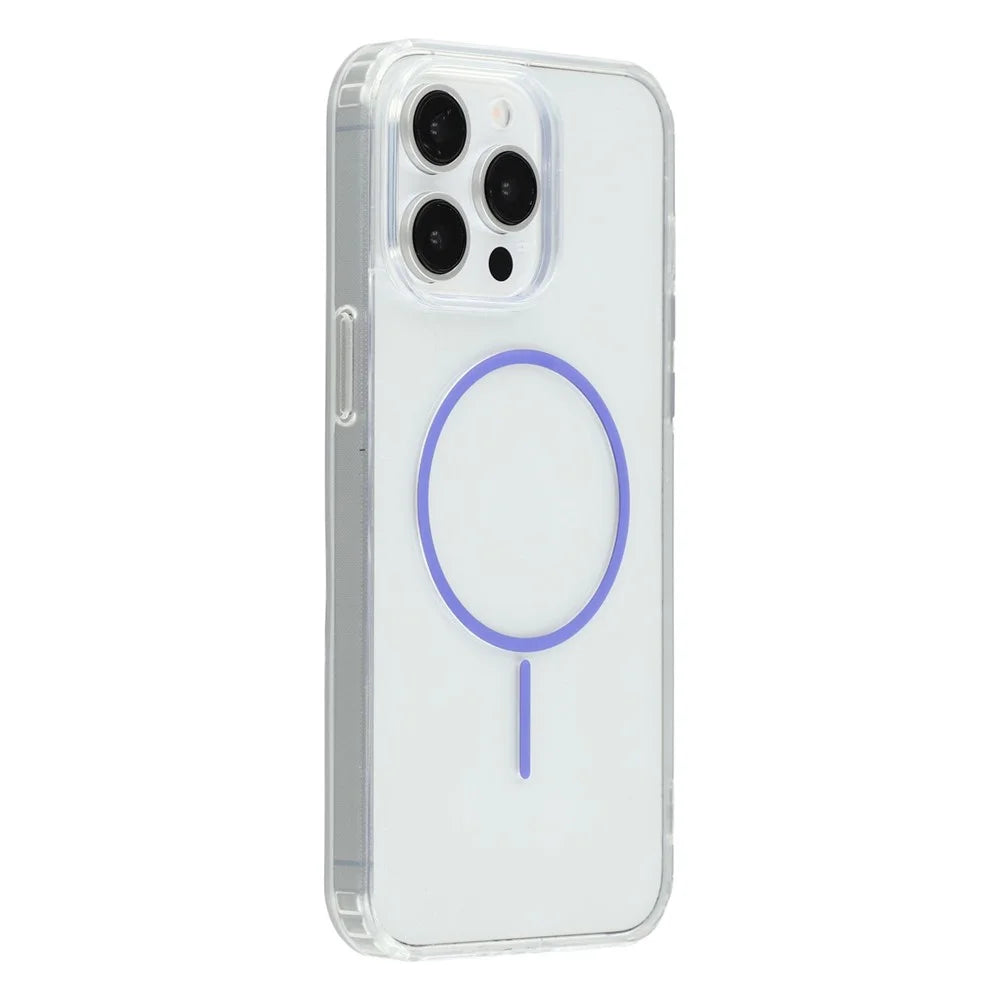 For iPhone 14 Pro Magnetic Case Acrylic TPU Clear Phone Back Cover - Purple - 1