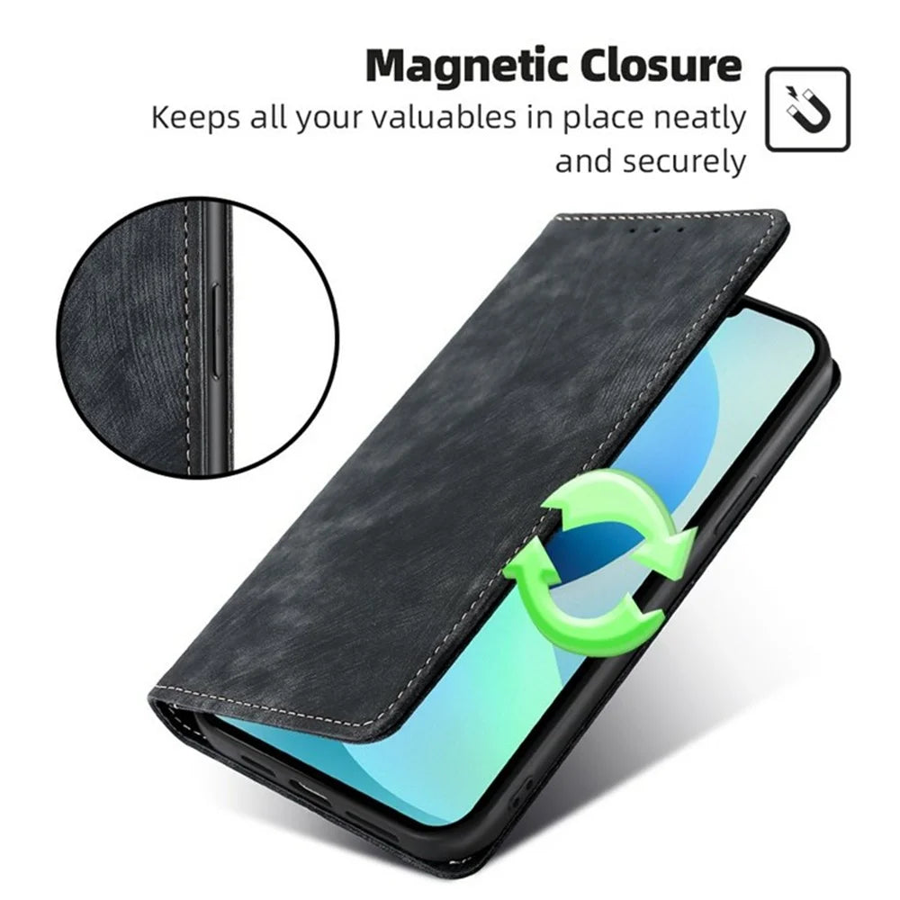 For vivo Y29 4G Case RFID Blocking Wallet Leather Phone Cover - Black - 4