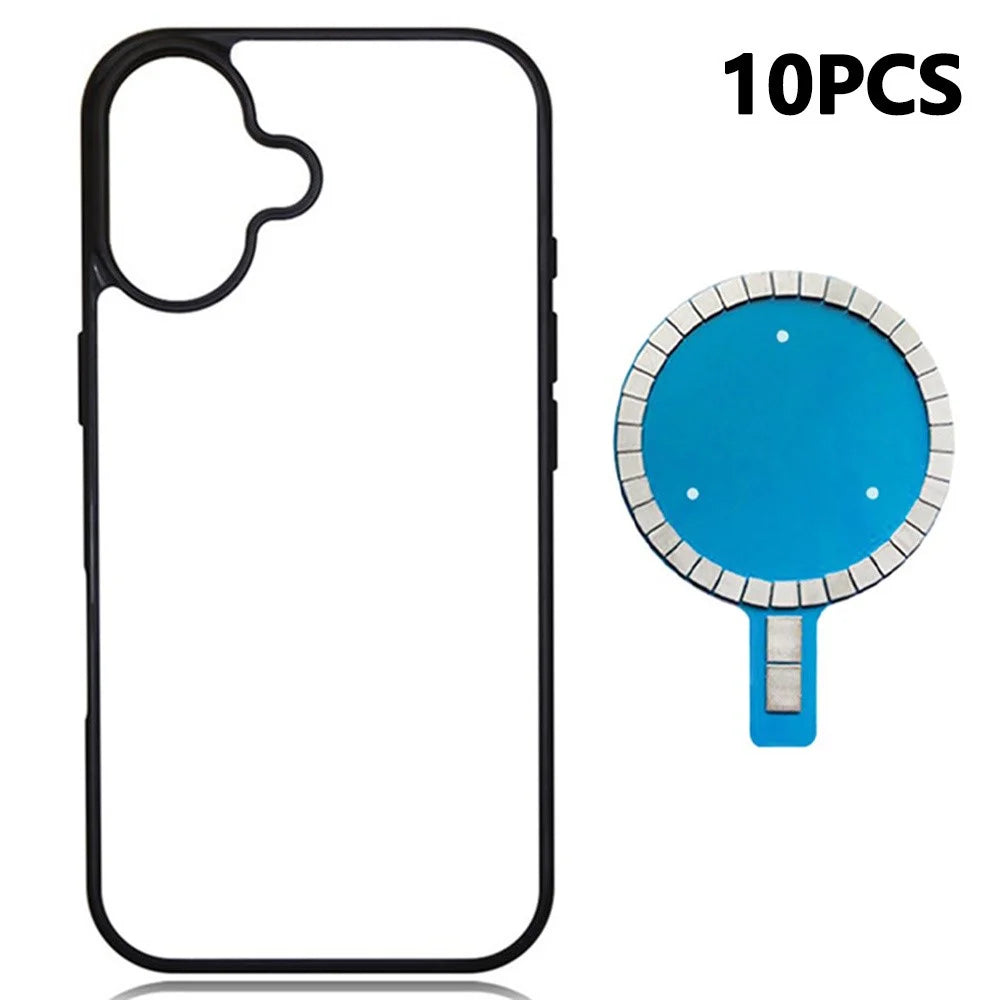 10Pcs For iPhone 16 Case DIY Blank Heat Transfer TPU + PC Phone Back Cover with Magnetic Ring - 1