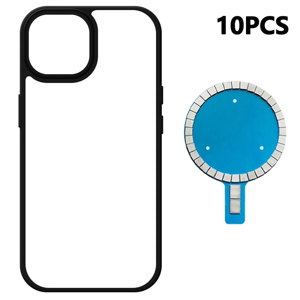 10Pcs For iPhone 14 Case DIY Blank Heat Transfer TPU + PC Phone Back Cover with Magnetic Ring - 1