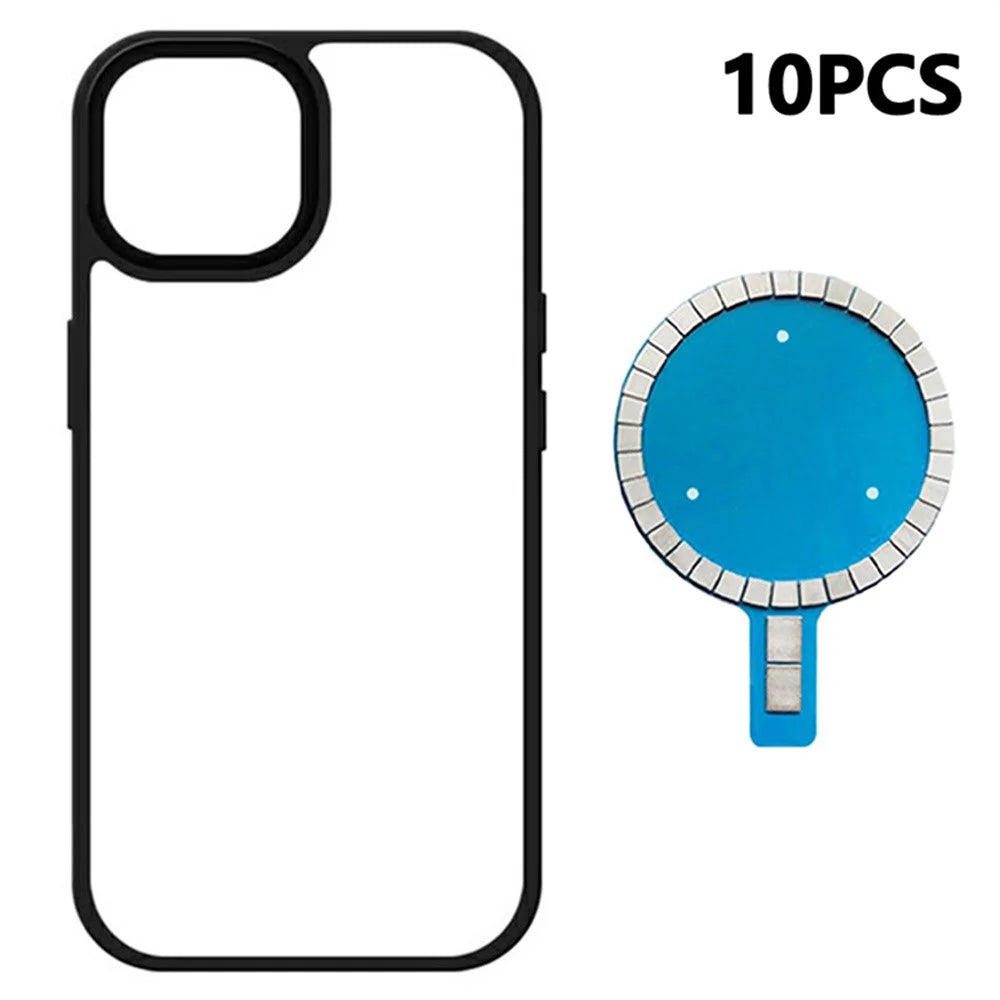 10Pcs For iPhone 14 Pro Case DIY Blank Heat Transfer TPU + PC Phone Back Cover with Magnetic Ring - 1